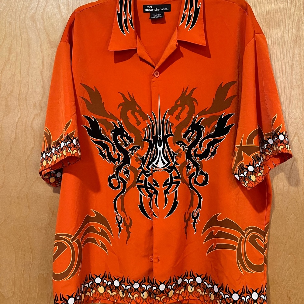 No Boundaries Orange Graphic Button Down Shirt